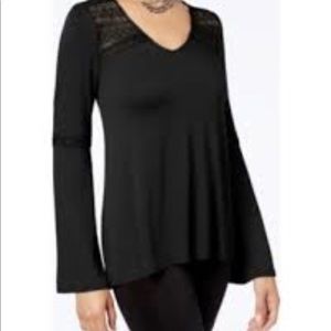 NWT Hippie Rose Lace Trim Bell Sleeve Top